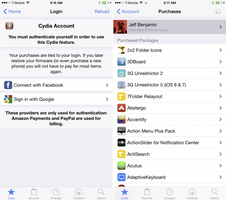 Дизайн онлайн-киоска Cydia обновился