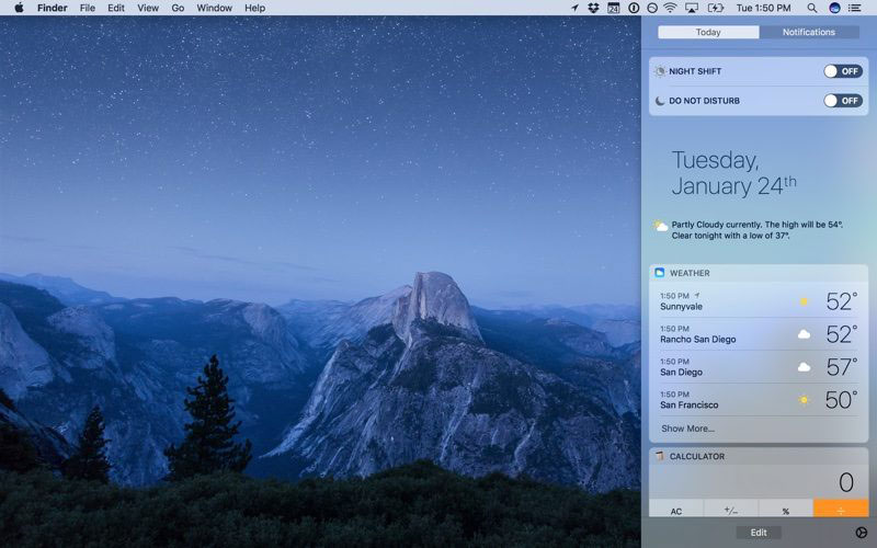 В macOS Sierra 10.12.4 появился новый режим Night Shift 